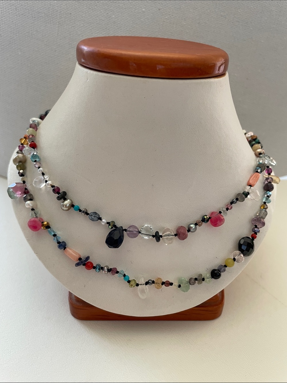 Multi-Colored Semi Precious Knotted Women’s Necklace - Assorted Gemstone Look